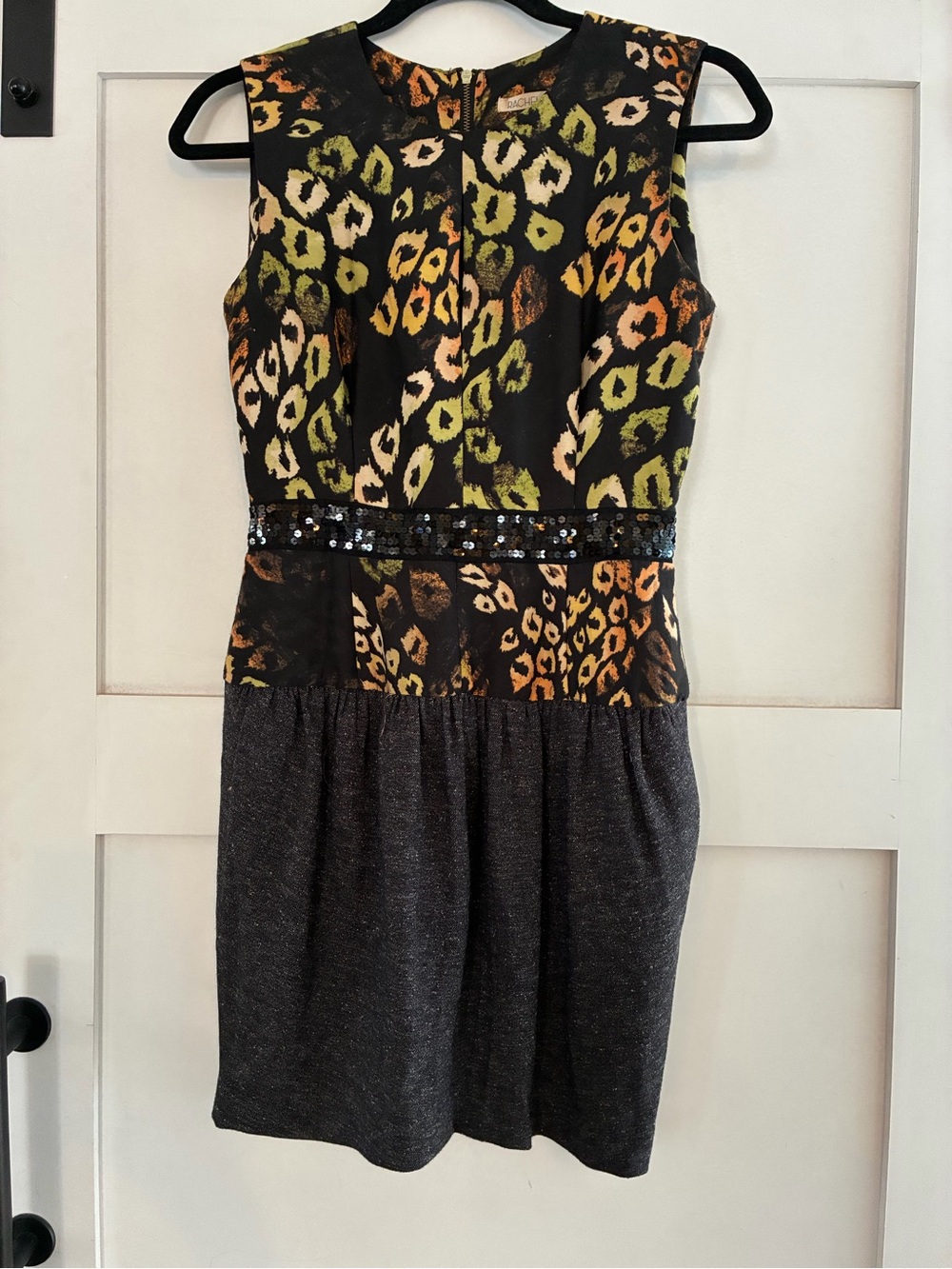 Rachel Roy Black Multi-Color Leopard Print Dress with Sequin Waist